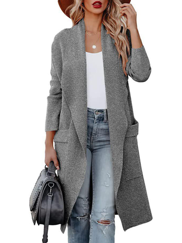 Casual Overcoat - Large Front Pockets & Folded Collar