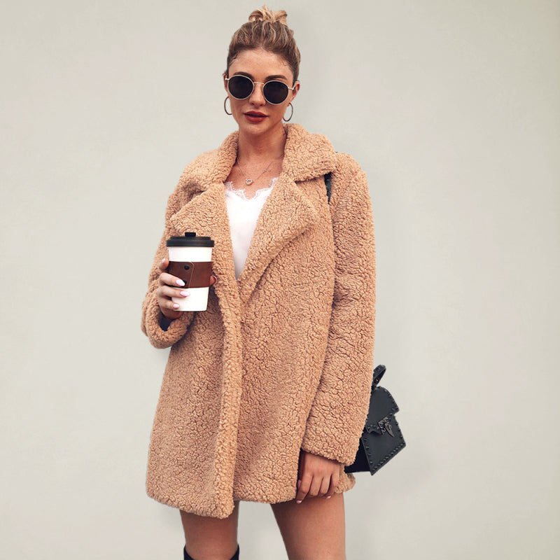 Oversized Minimalist Sherpa Coat - Folded Collar