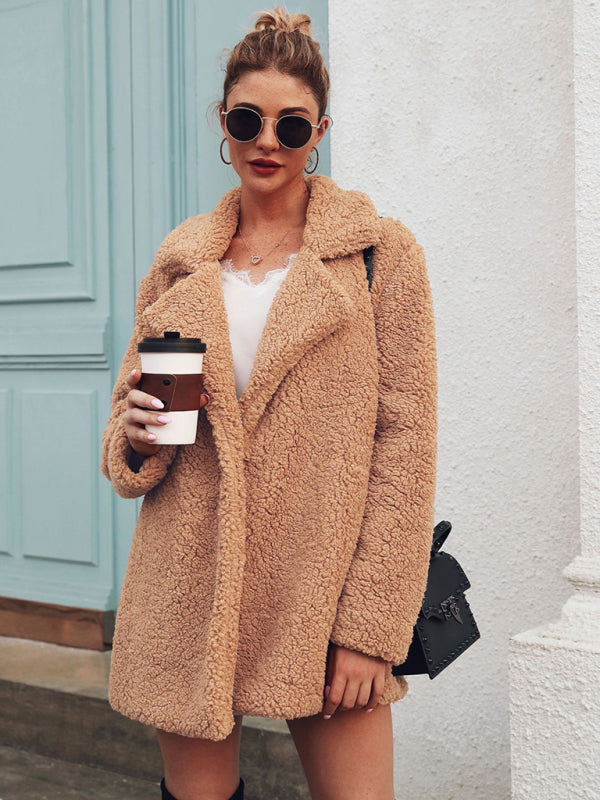 Oversized Minimalist Sherpa Coat - Folded Collar