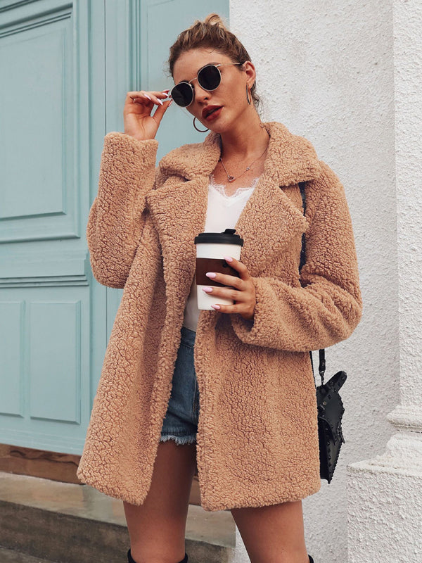 Oversized Minimalist Sherpa Coat - Folded Collar