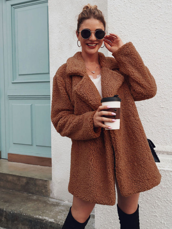 Oversized Minimalist Sherpa Coat - Folded Collar