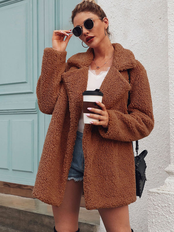 Oversized Minimalist Sherpa Coat - Folded Collar