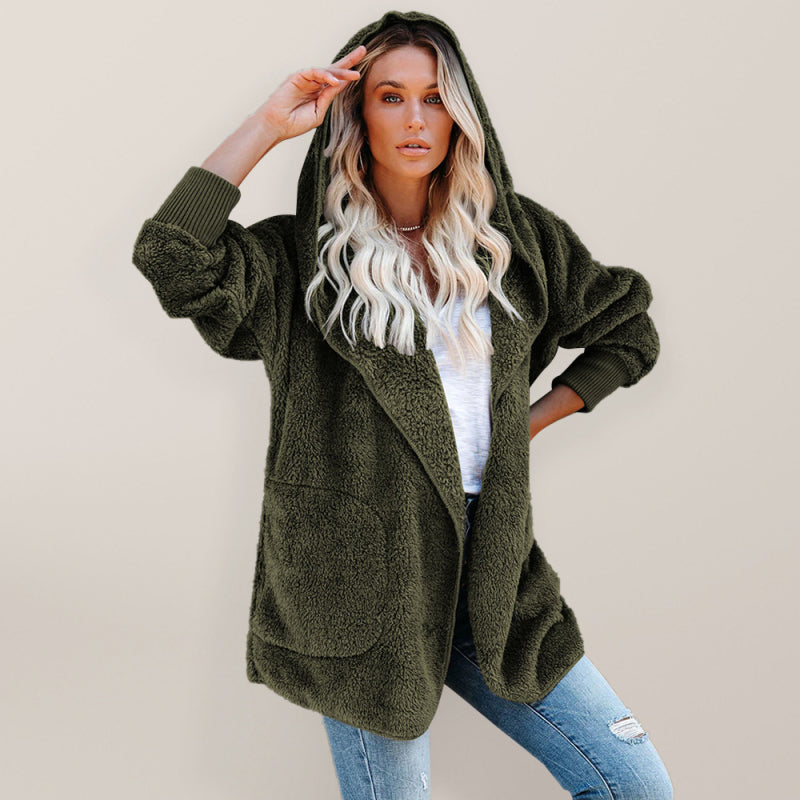 Hoodie - Open Front Sherpa With Side Pockets