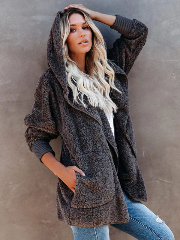 Hoodie - Open Front Sherpa With Side Pockets