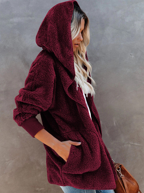 Hoodie - Open Front Sherpa With Side Pockets