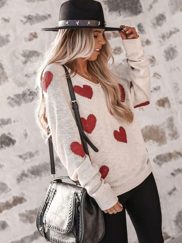 Love Valentine's Day V Neck Knit Pullover Sweater
