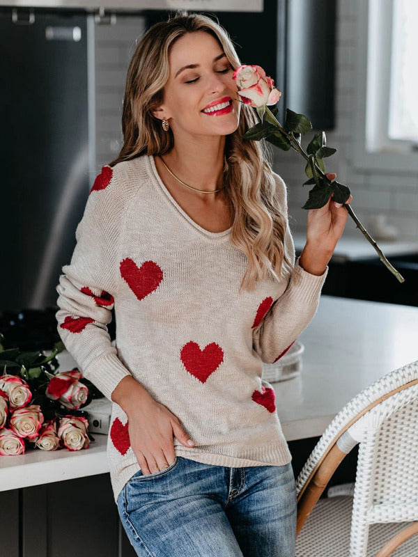 Love Valentine's Day V Neck Knit Pullover Sweater