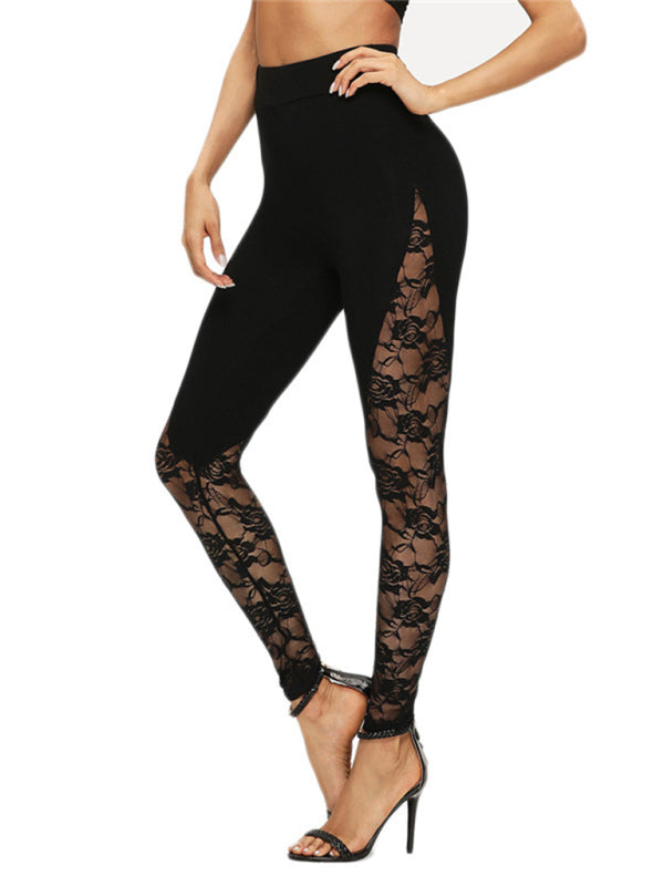 Solid Color Lace Panel Stirrup Leggings