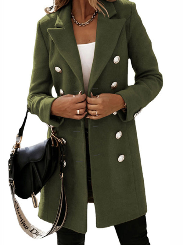 Long Sleeve Double Breasted Wool Coat - Autumn & Winter