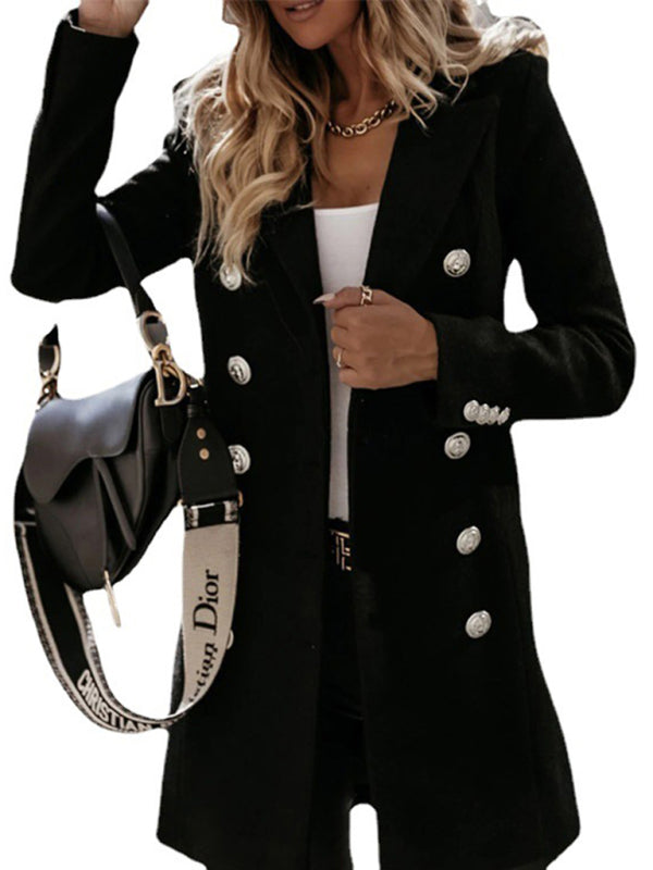 Long Sleeve Double Breasted Wool Coat - Autumn & Winter