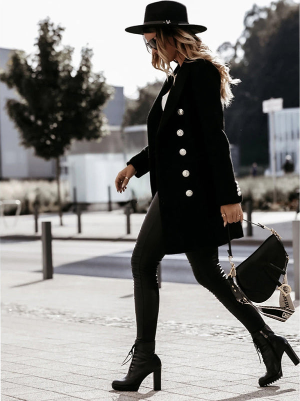 Long Sleeve Double Breasted Wool Coat - Autumn & Winter