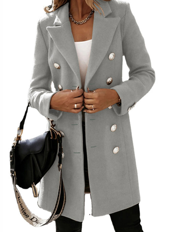 Long Sleeve Double Breasted Wool Coat - Autumn & Winter