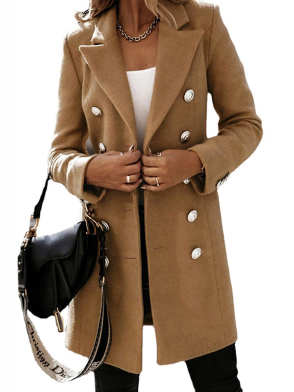 Long Sleeve Double Breasted Wool Coat - Autumn & Winter