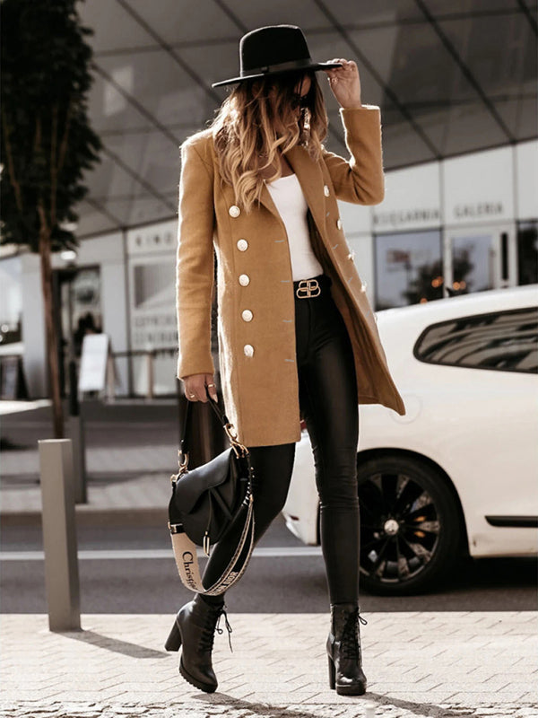 Long Sleeve Double Breasted Wool Coat - Autumn & Winter