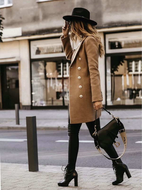 Long Sleeve Double Breasted Wool Coat - Autumn & Winter