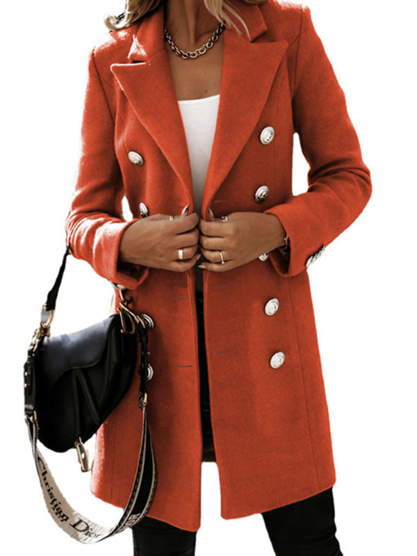 Long Sleeve Double Breasted Wool Coat - Autumn & Winter