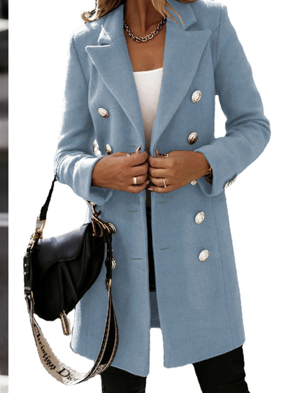 Long Sleeve Double Breasted Wool Coat - Autumn & Winter