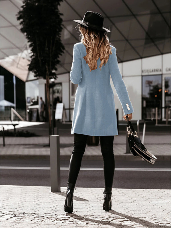 Long Sleeve Double Breasted Wool Coat - Autumn & Winter