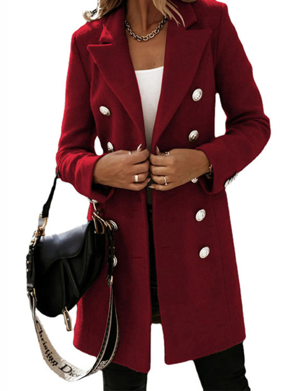Long Sleeve Double Breasted Wool Coat - Autumn & Winter