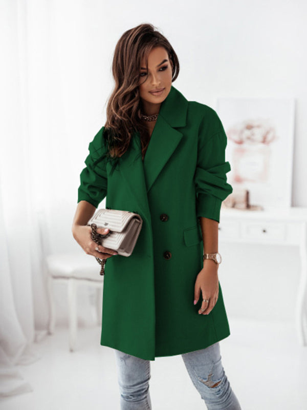 Wool Coat - Double-breasted Solid Colour
