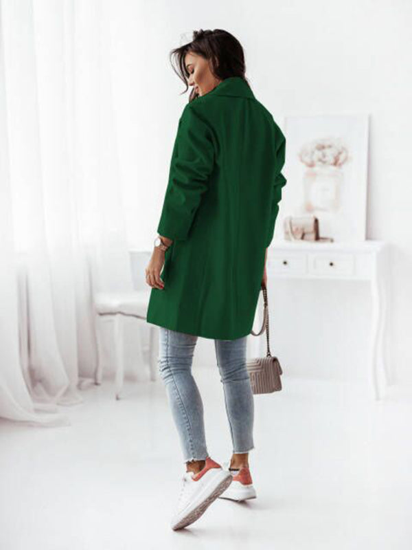 Wool Coat - Double-breasted Solid Colour
