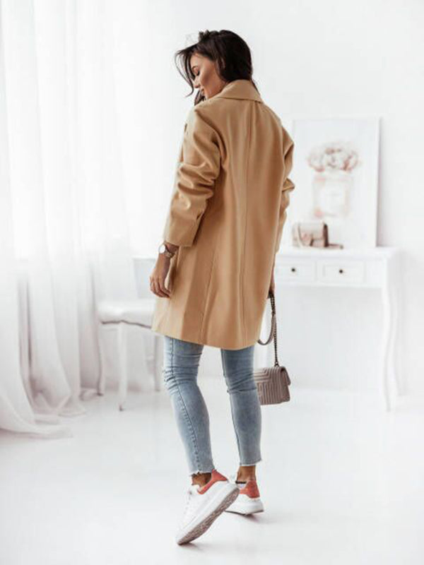Wool Coat - Double-breasted Solid Colour