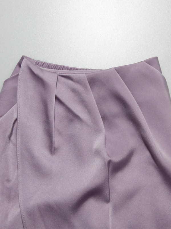 V crop top slit skirt suit satin nightclub two-piece suit