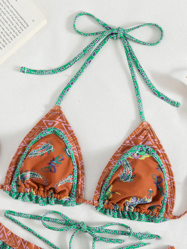 Bikini - Ethnic Print Halter Neck Tie