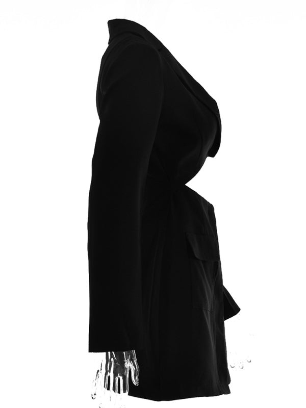 Long Sleeve Blazer Dress - Fake Two Piece Lapel