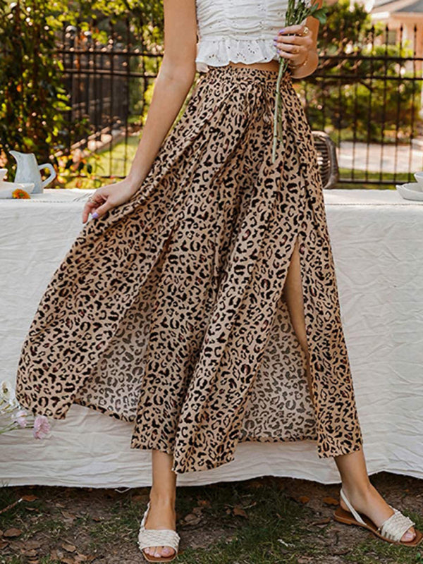 Spring and summer new loose high waist printed bowknot pleated wide-leg pants for women