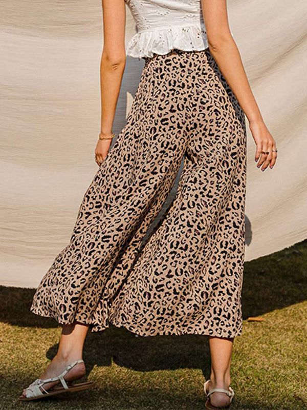 Spring and summer new loose high waist printed bowknot pleated wide-leg pants for women