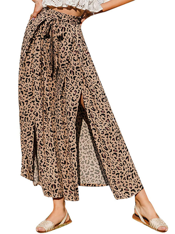 Spring and summer new loose high waist printed bowknot pleated wide-leg pants for women