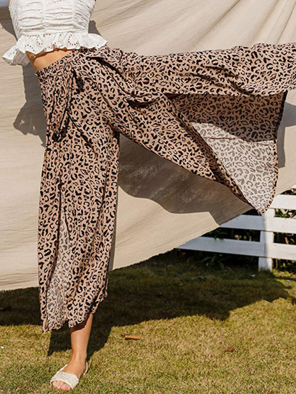 Spring and summer new loose high waist printed bowknot pleated wide-leg pants for women