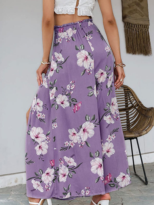 Spring and summer new loose high waist printed bowknot pleated wide-leg pants for women
