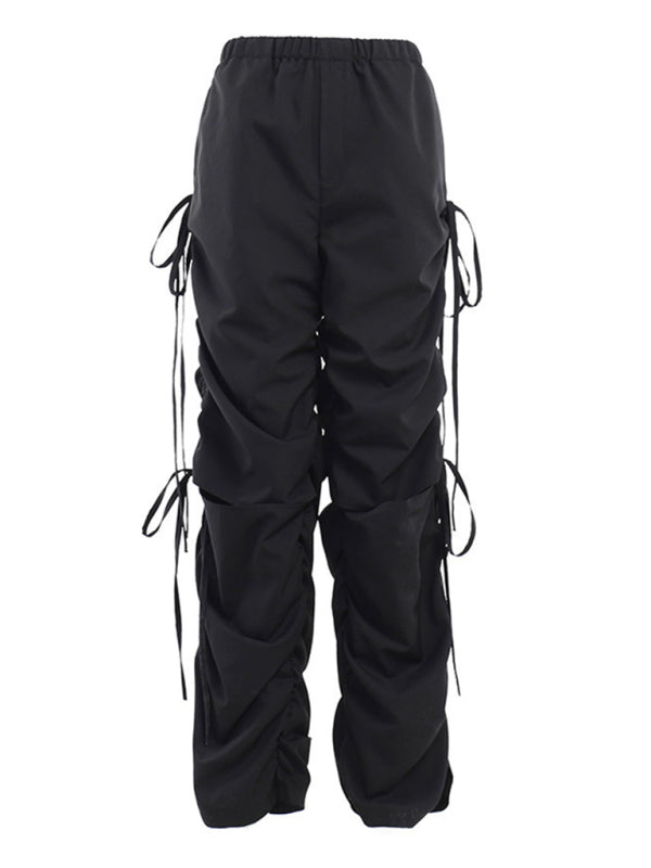 Women's Solid Color Wide Leg Drawstring Cargo Pants