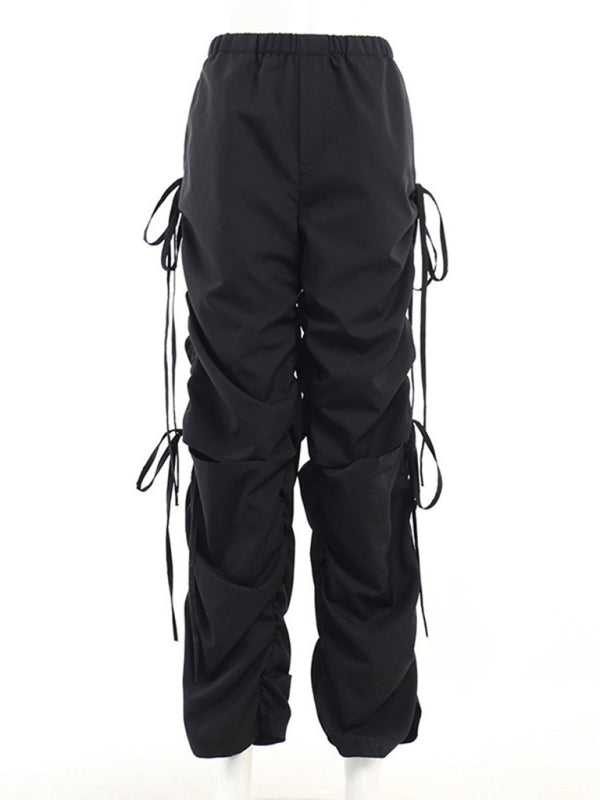 Women's Solid Color Wide Leg Drawstring Cargo Pants