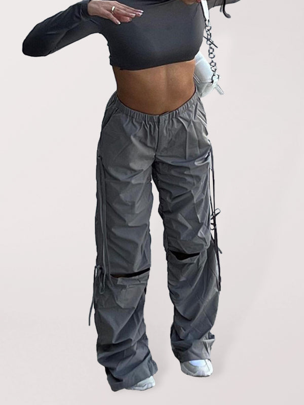 Women's Solid Color Wide Leg Drawstring Cargo Pants
