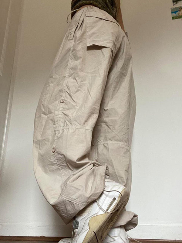Solid Color Oversize Parachute Cargo Pants