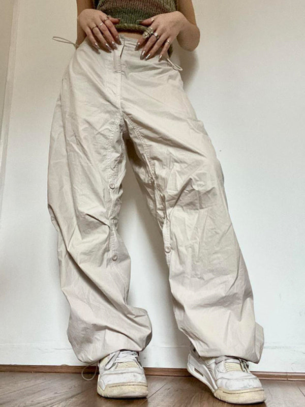 Solid Color Oversize Parachute Cargo Pants
