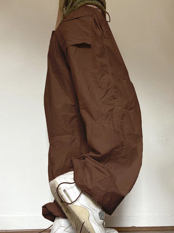 Solid Color Oversize Parachute Cargo Pants