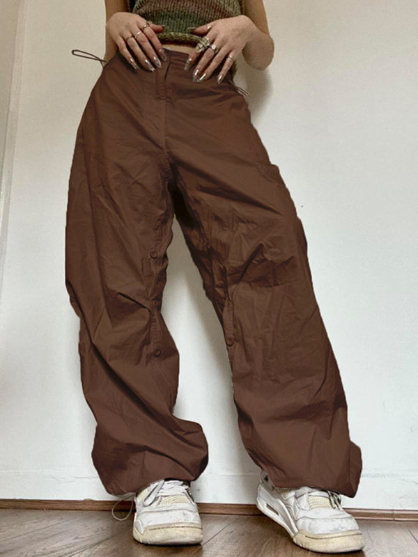Solid Color Oversize Parachute Cargo Pants