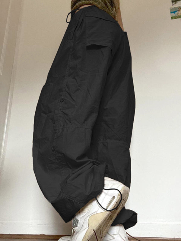 Solid Color Oversize Parachute Cargo Pants