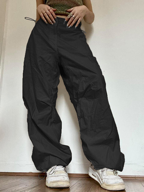 Solid Color Oversize Parachute Cargo Pants