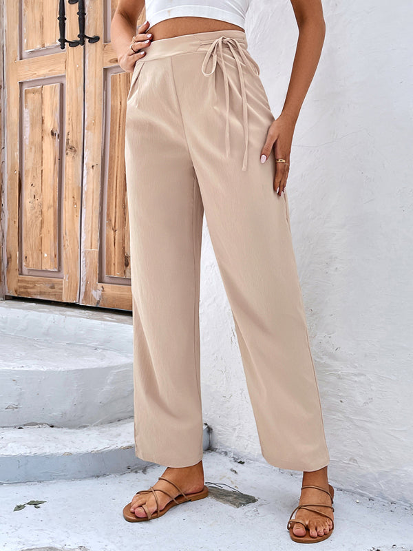 Pants - Solid Colour Cropped Tie Waist