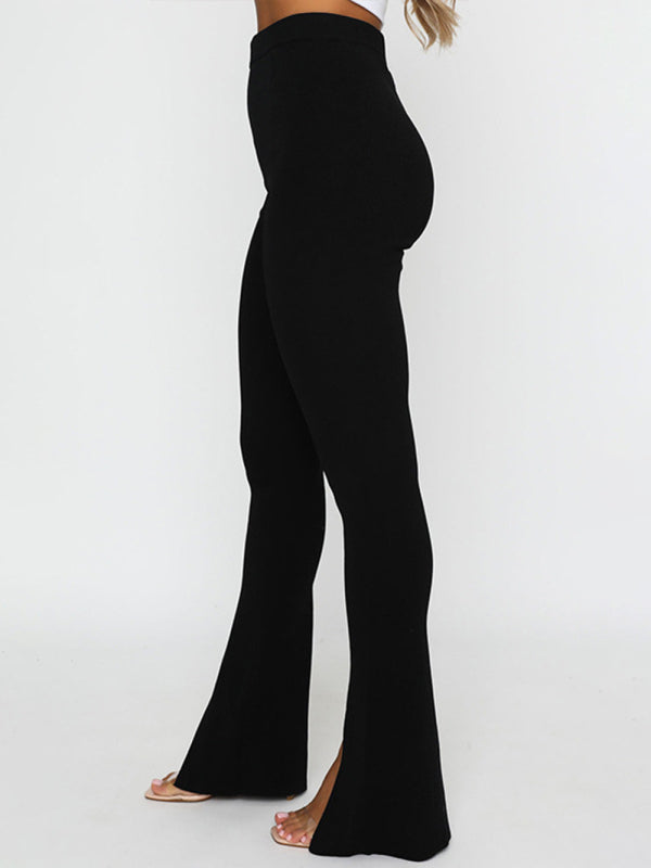 Flare Trousers - Solid Color - Beautiful Slit Hem