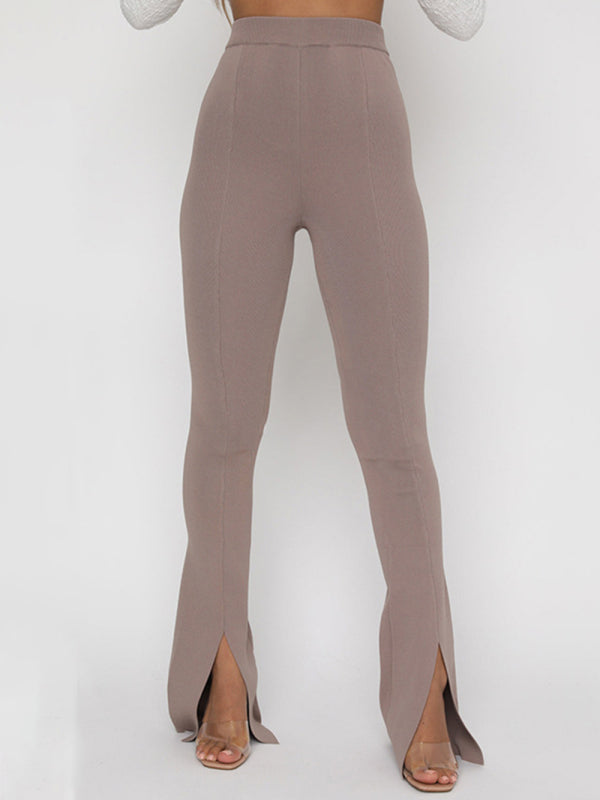 Flare Trousers - Solid Color - Beautiful Slit Hem