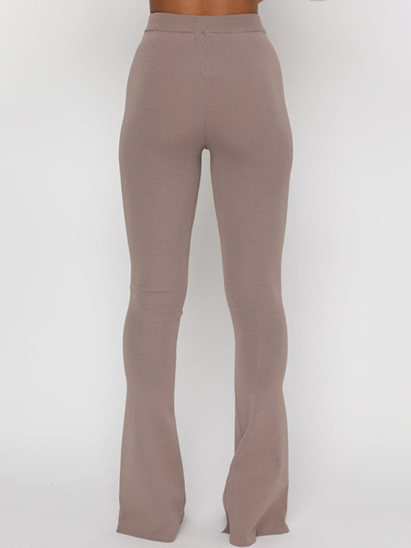 Flare Trousers - Solid Color - Beautiful Slit Hem