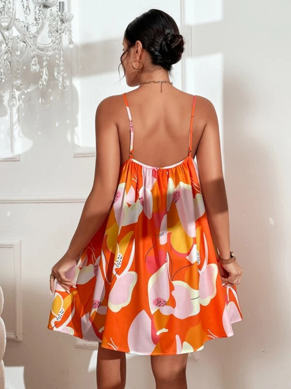 Tropical Print Holiday Dress - Woven Halter Neck