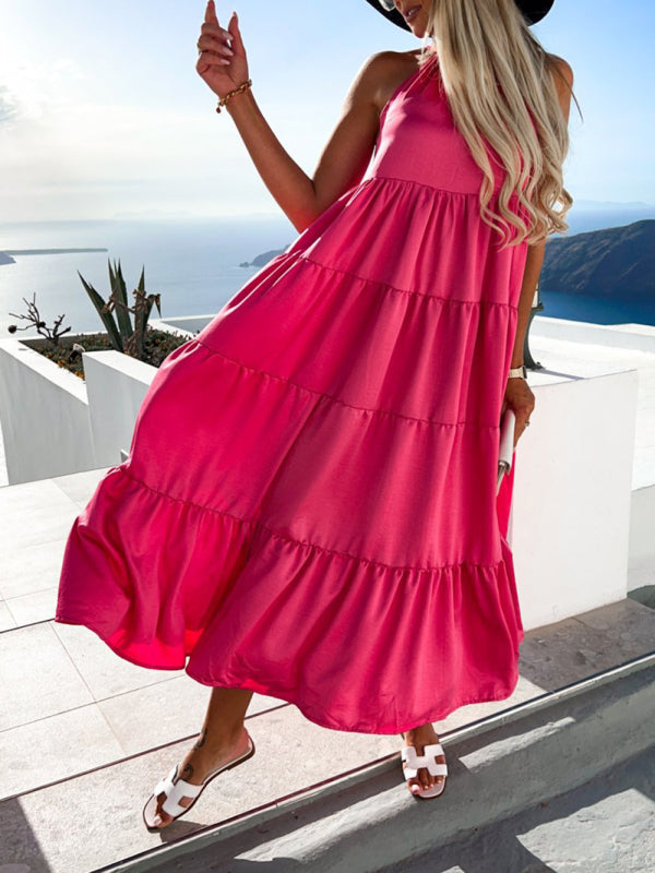 Solid Color Ruched Swing Skirt Beach