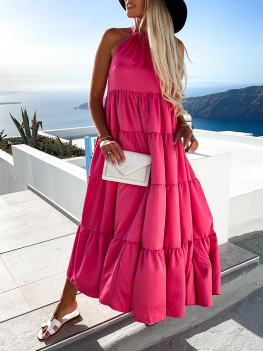 Solid Color Ruched Swing Skirt Beach